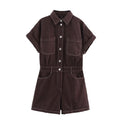 Women's new fashion short sleeved single breasted denim jumpsuit