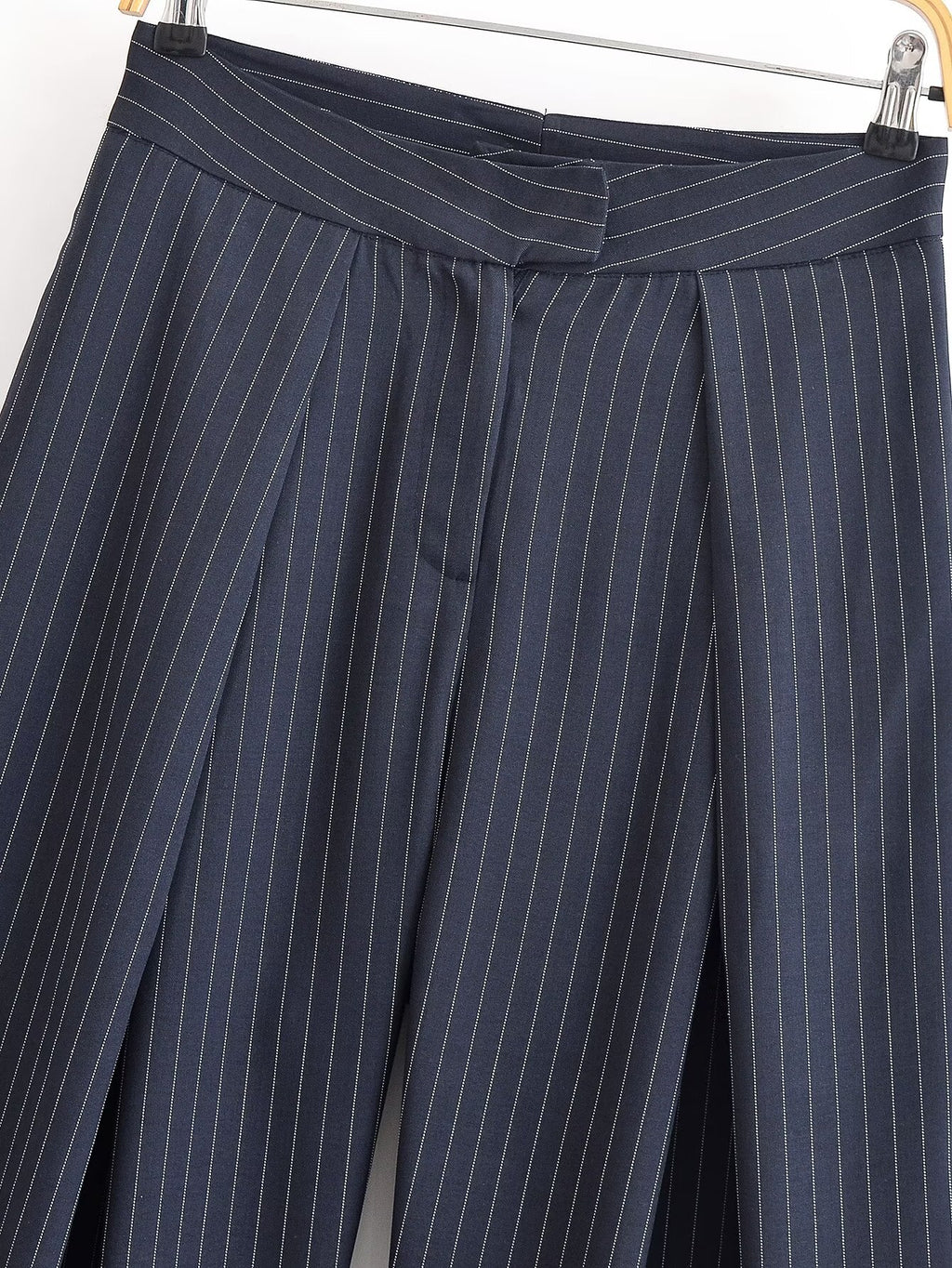 Women's new chic Fashion loose pleated striped wide leg pants