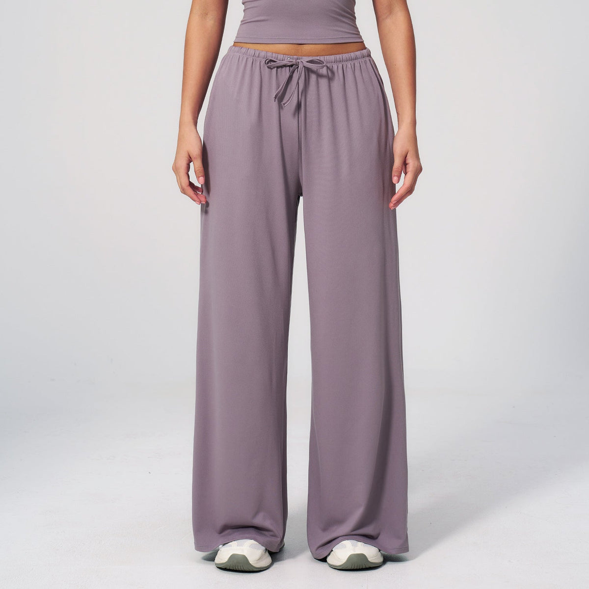 Women's new sanding drooping wide leg elastic drawstring trousers
