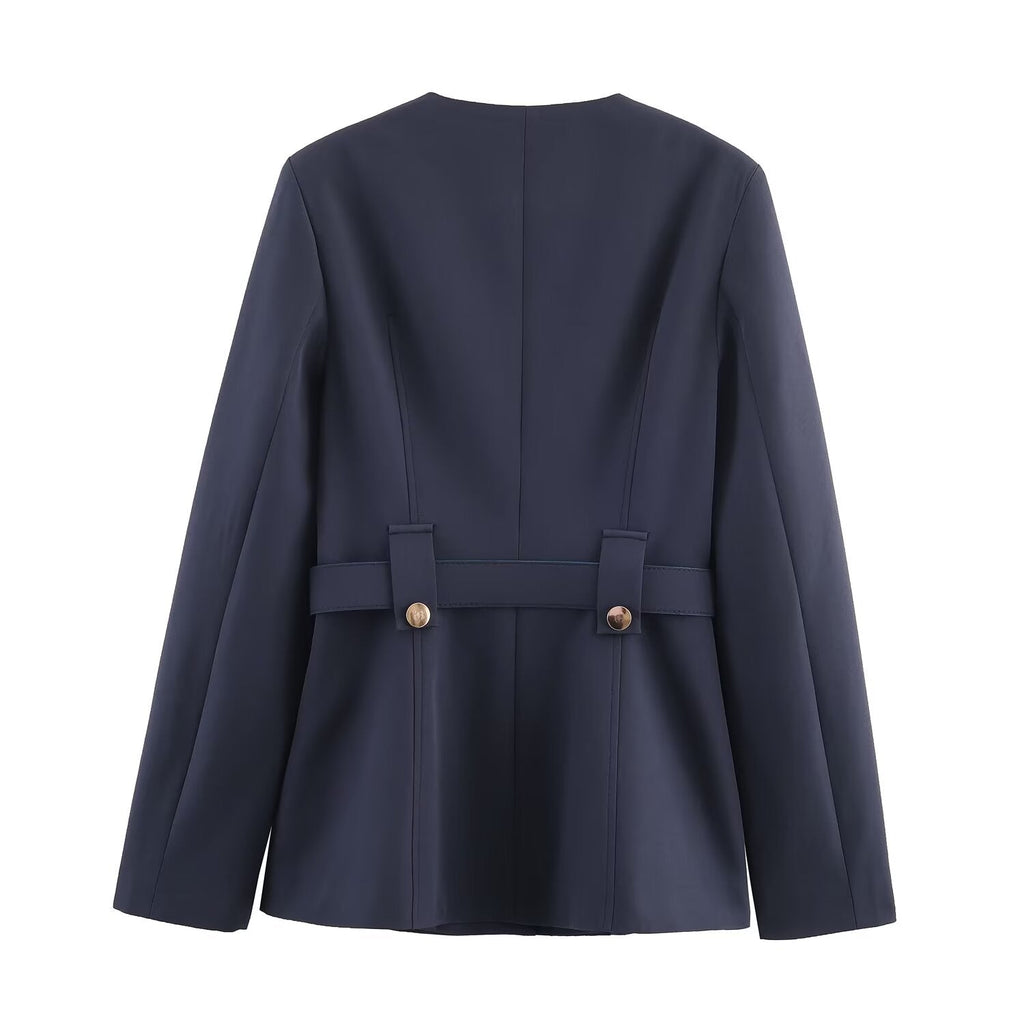 Women's new fashion with Belt slim round neck suit jacket+Pants suit