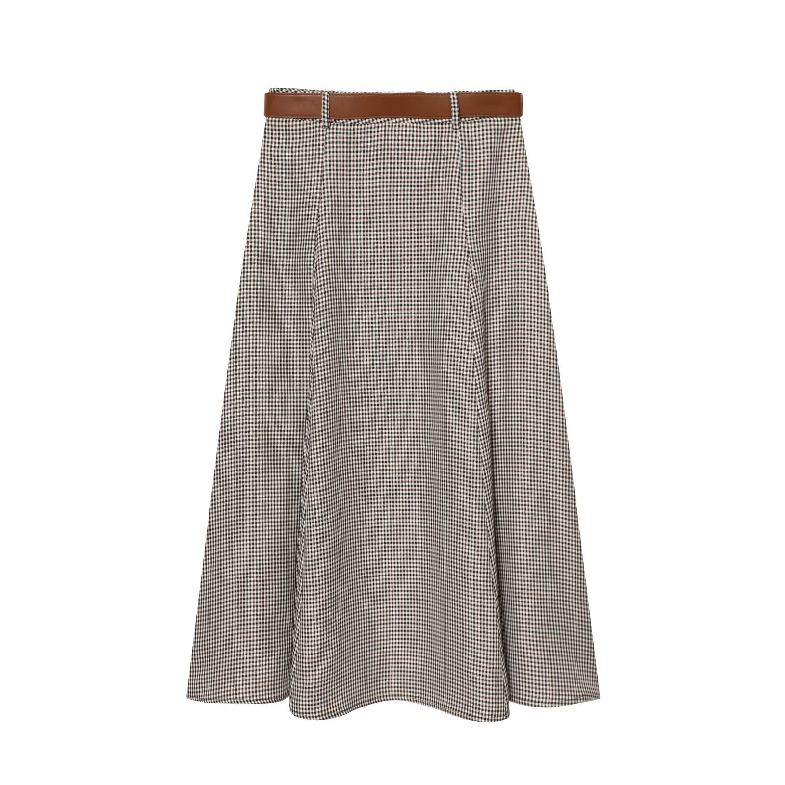 Women's with Belt cape style checkered Midi skirt