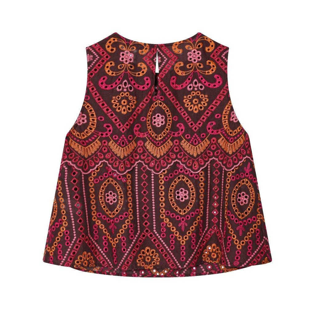 suit Women's 2 pieces hollowed out embroidered O-Neck top+Skirts