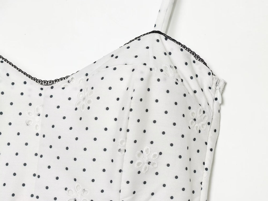 Women's hollowed out embroidered polka dot MIDI dress