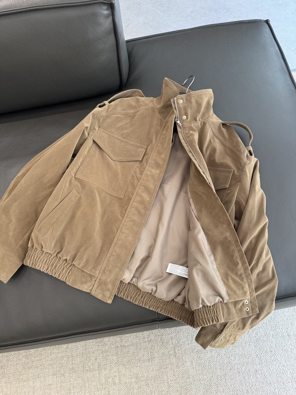 Women's new fashion casual suede leather stand collar jacket Coat