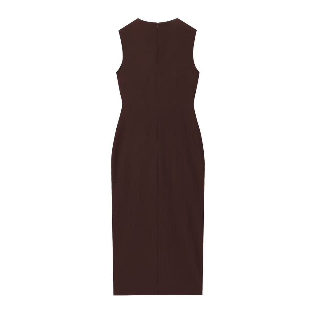 Women's New Fashion With Belt Sleeveless V-neck Midi Dress