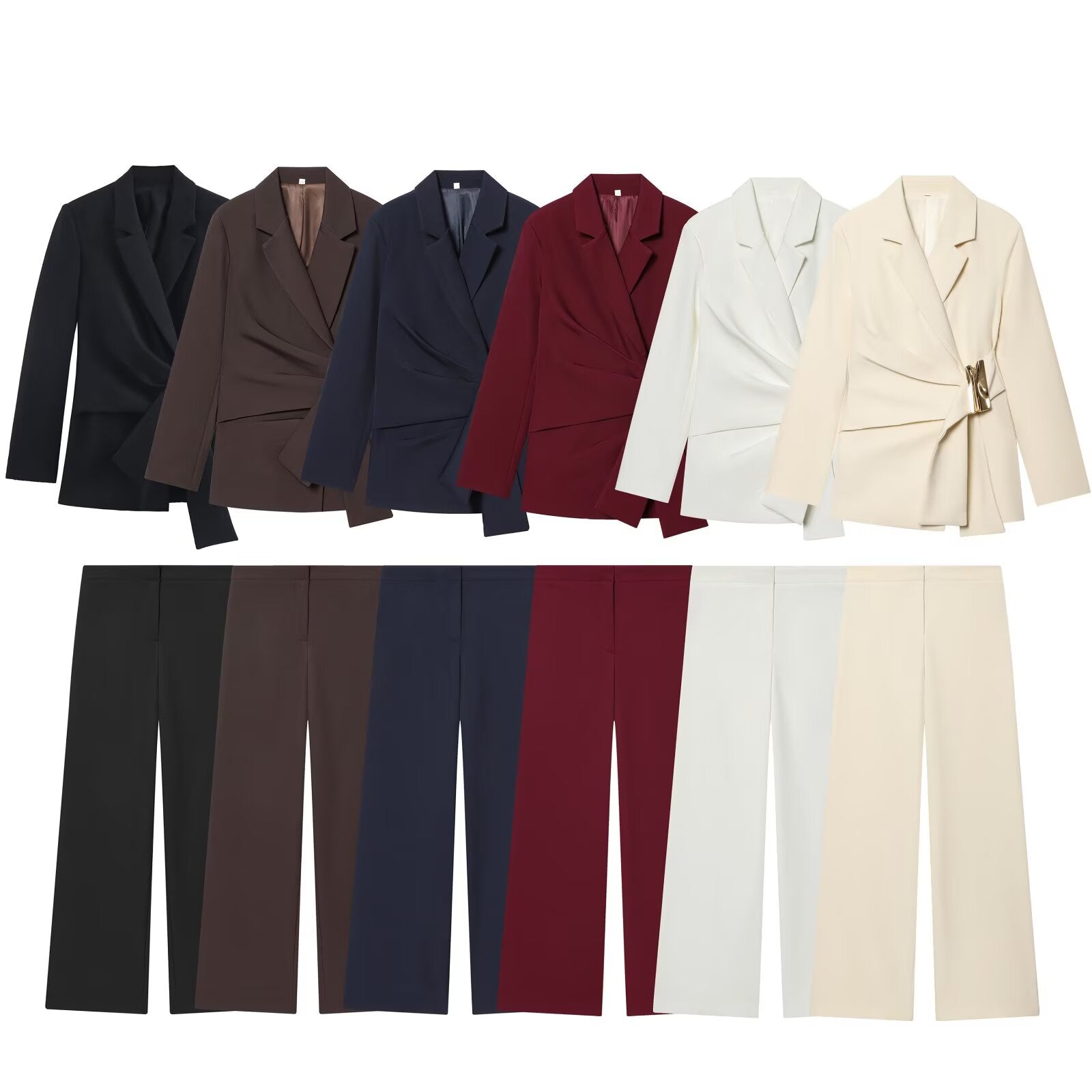 suit Women's 2 pieces Metal buckle decoration Blazer Coat +Pants