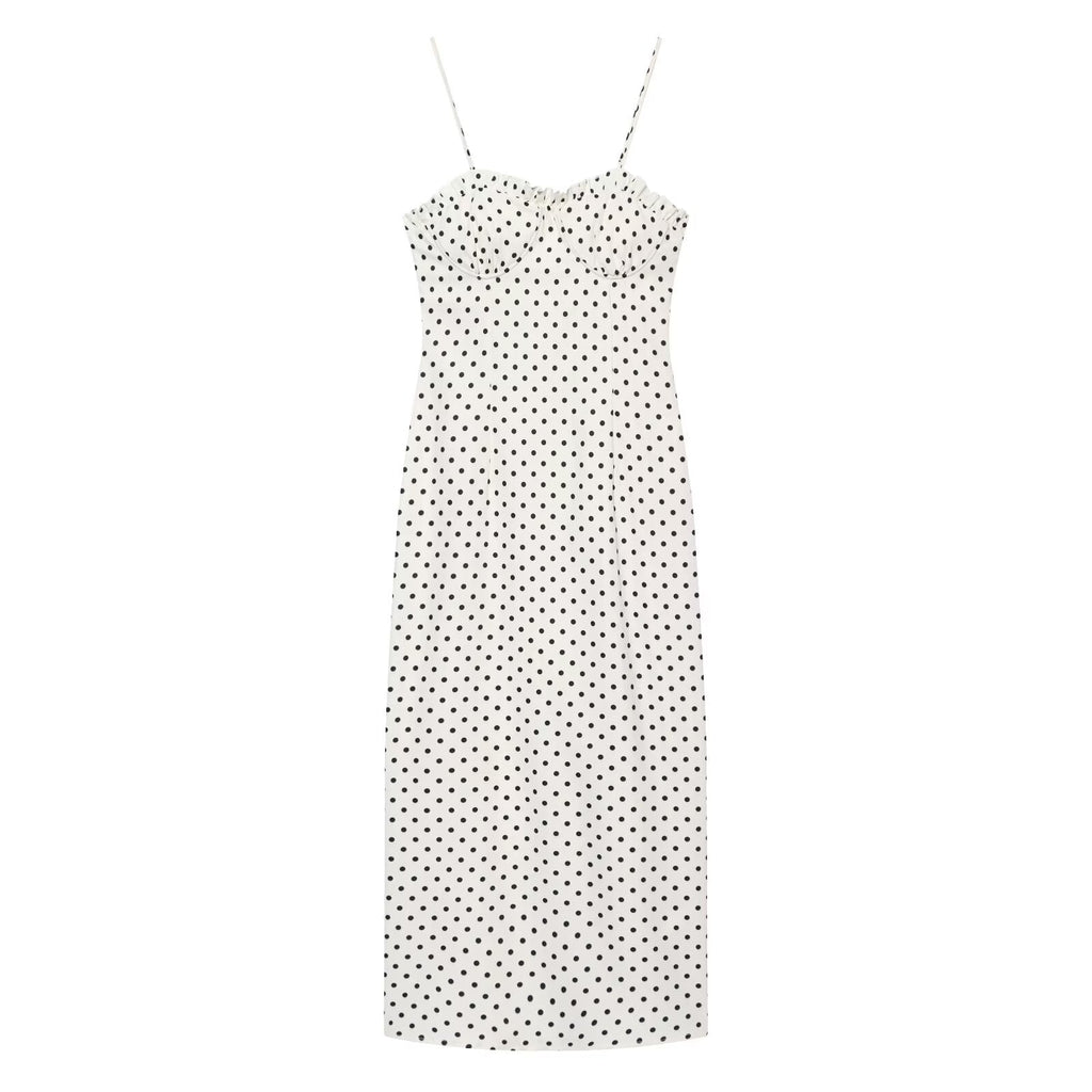 Women's tight corset style polka dot MIDI dress