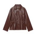 Women's elastic waist imitation leather jacket Coat