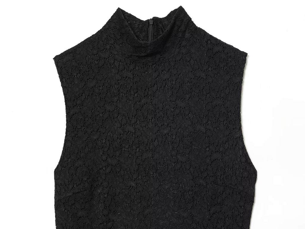 Women's new fluffy hem sleeveless patchwork lace mini dress