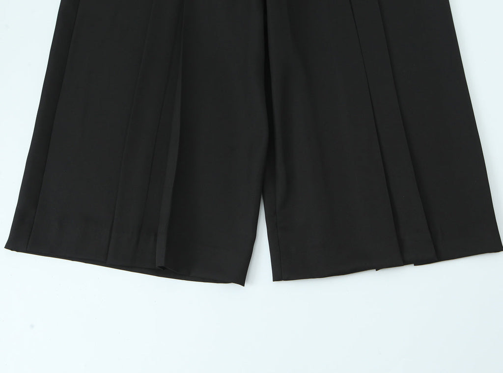 Women's new fashion chain waistband decoration loose versatile pleated shorts retro high waist side zipper women's shorts Mujer