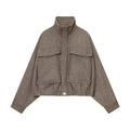 Women's casual stand collar herringbone pattern pilot jacket Coat