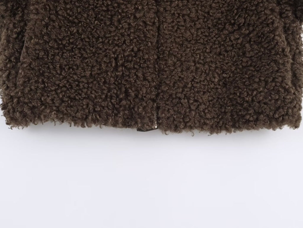 Women's short Lapel thick fleece jacket Coat