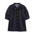 Women's new fashion bow decoration short sleeved denim shirt+Skirts suit