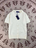 Women's New Fashion Joker Embroidered Cotton Knitted Lapel Short Sleeve Cardigan