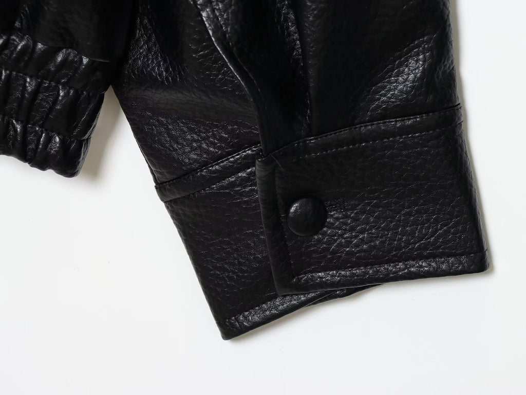 Women's new loose stand collar Faux Leather jacket Coat