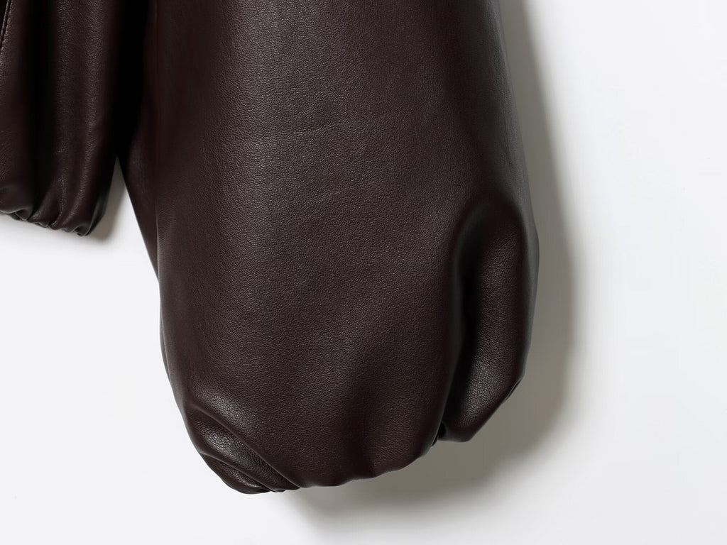 Women's new fashion loose zipper faux leather flight jacket Coat
