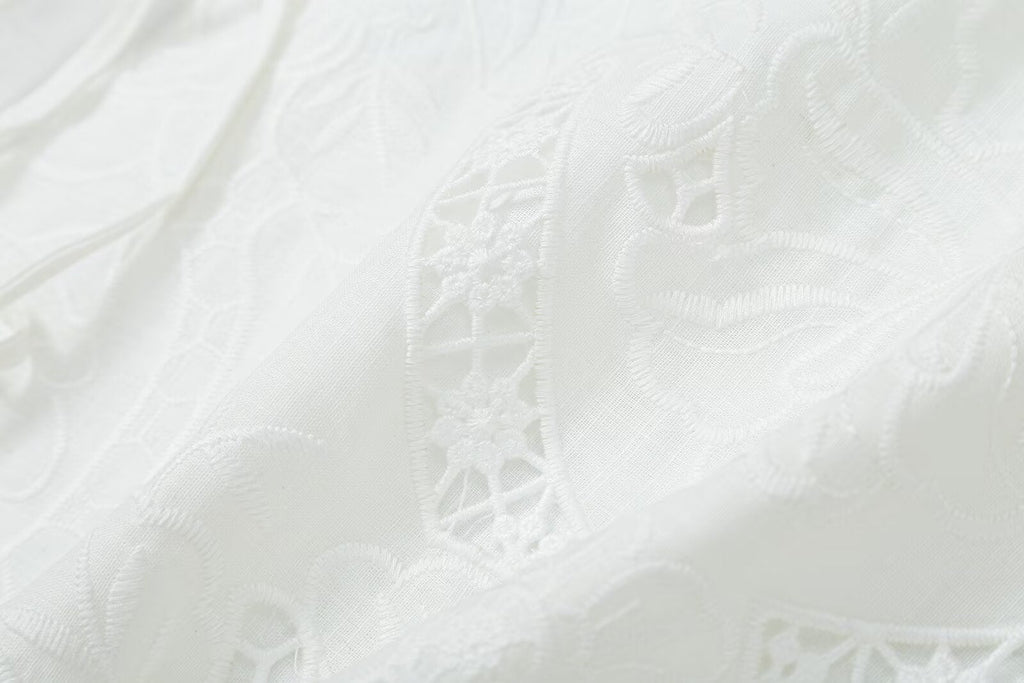 Women's bow decoration hollow embroidery top