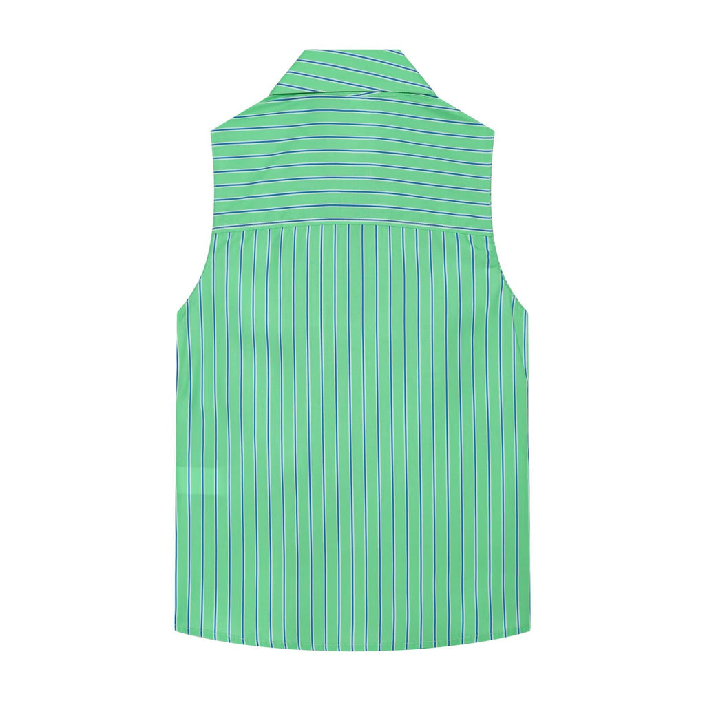 Women's bow decoration striped sleeveless shirt