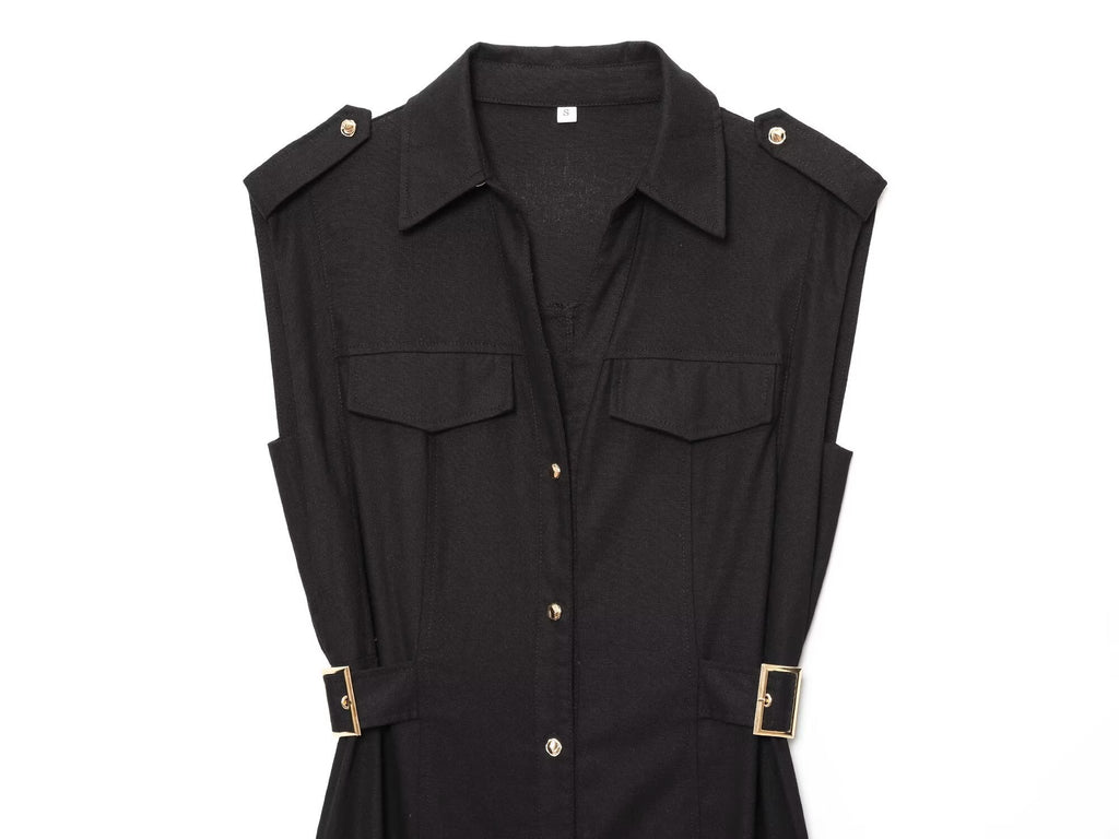 Women's shirt style linen blended MIDI dress