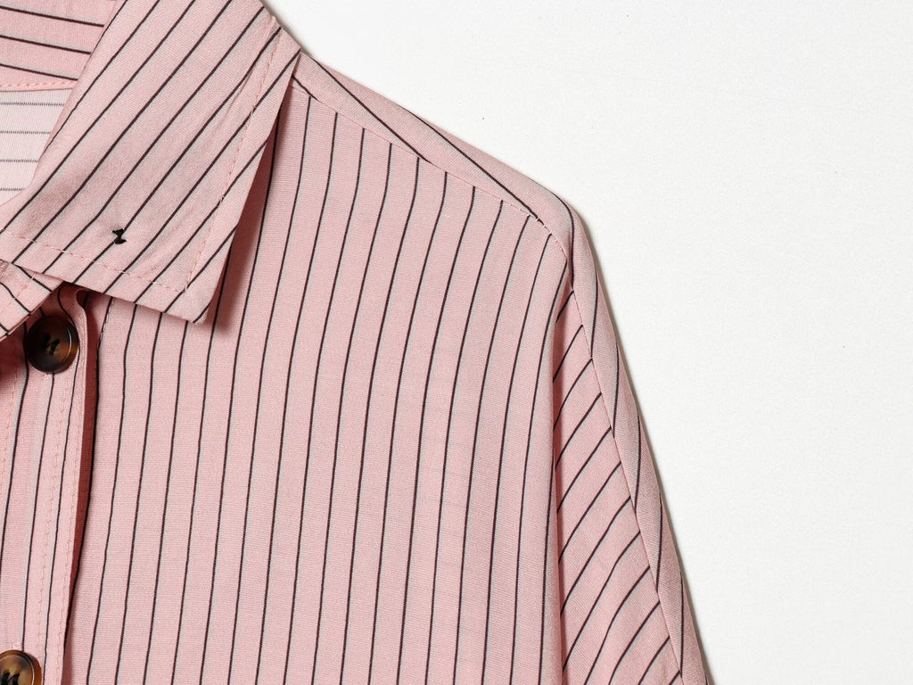 Women's loose striped high neck shirt