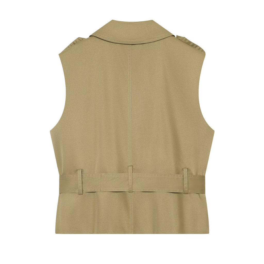 Women's with belt casual double breasted vest