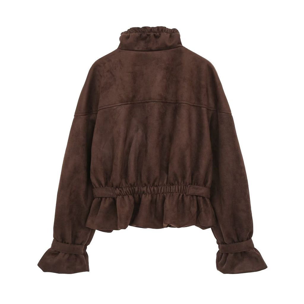 Women's suede textured elastic waist jacket Coat