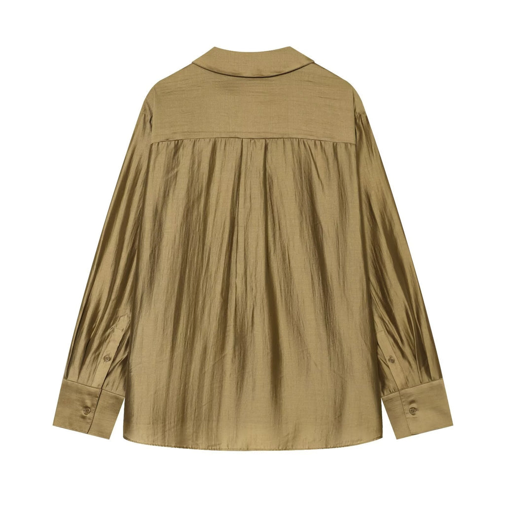 Women's loose satin textured casual shirt