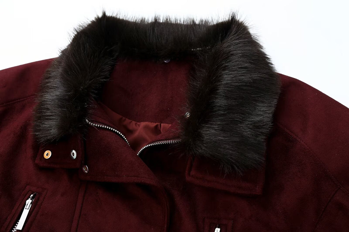 Women's fur collar design Anti suede effect jacket Coat