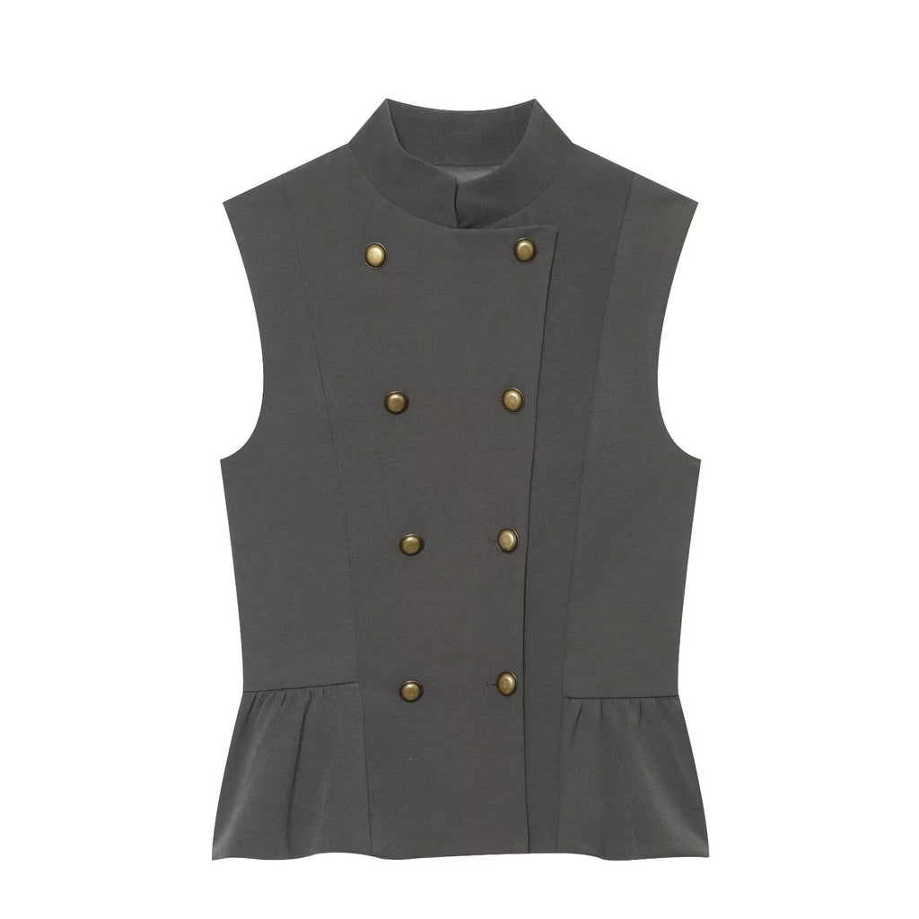 Women's Buckle decoration Ruffled vest style top