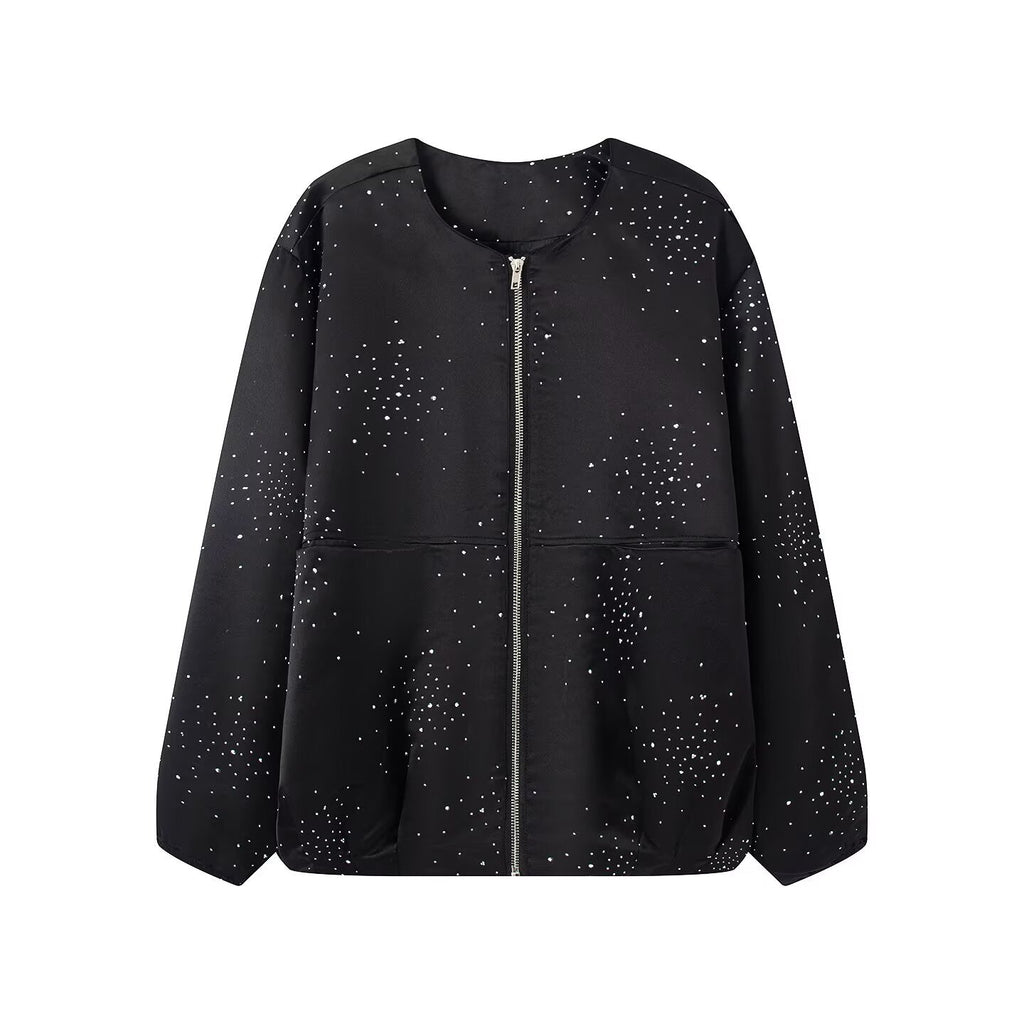 Women's bright diamond fabric O Neck jacket Coat