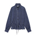Women's with drawstring striped stand collar shirt