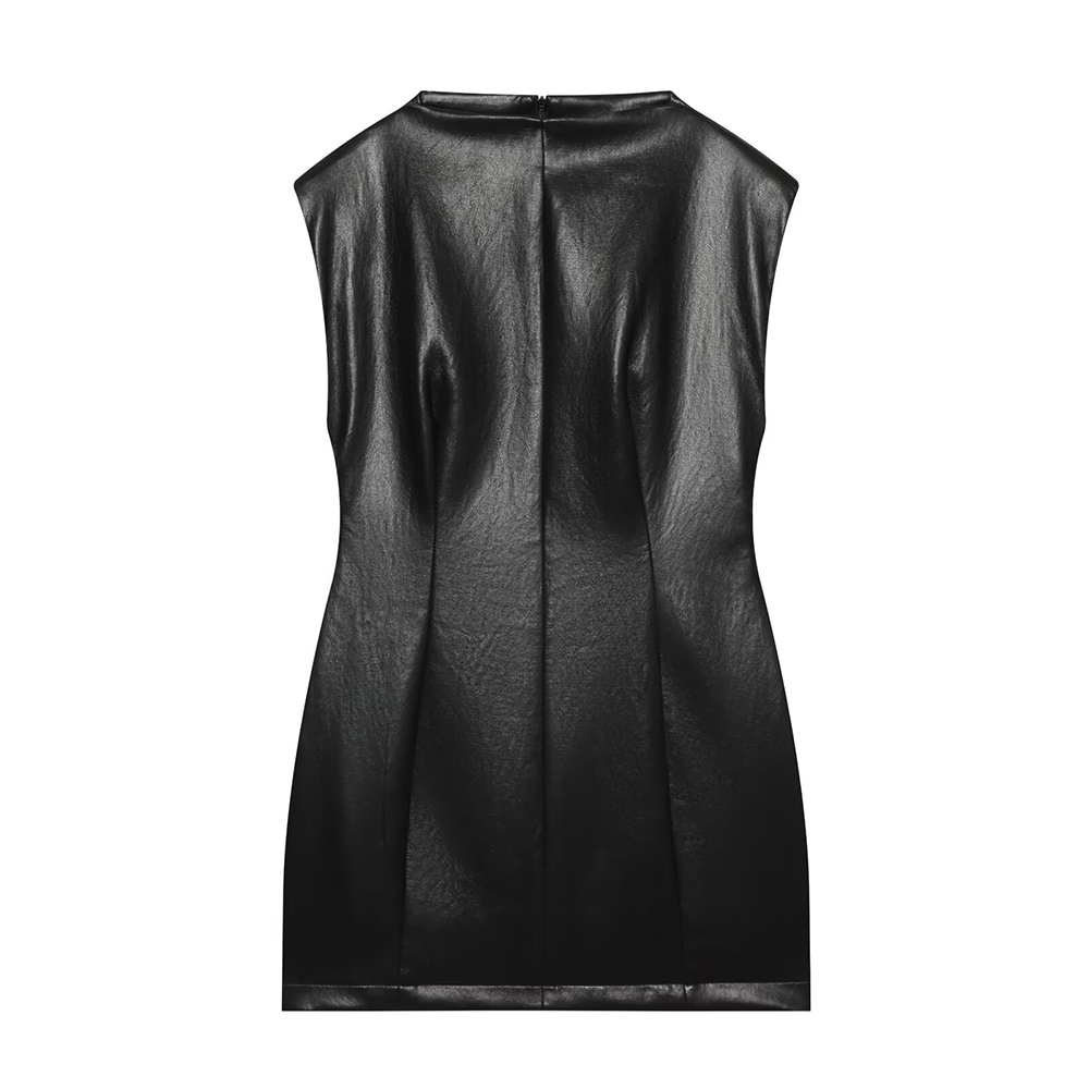 Women's with shoulder pads leather effect mini dress