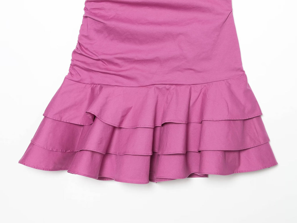 Women's layered decorative hanging neck poplin dress