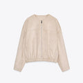 Women's new fashion anti suede effect O-Neck zipper jacket Coat