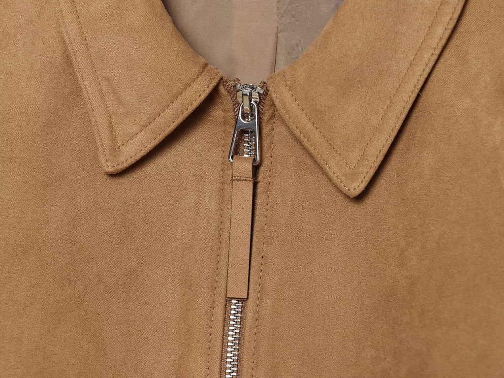 Women's suede texture short lapel pilot jacket