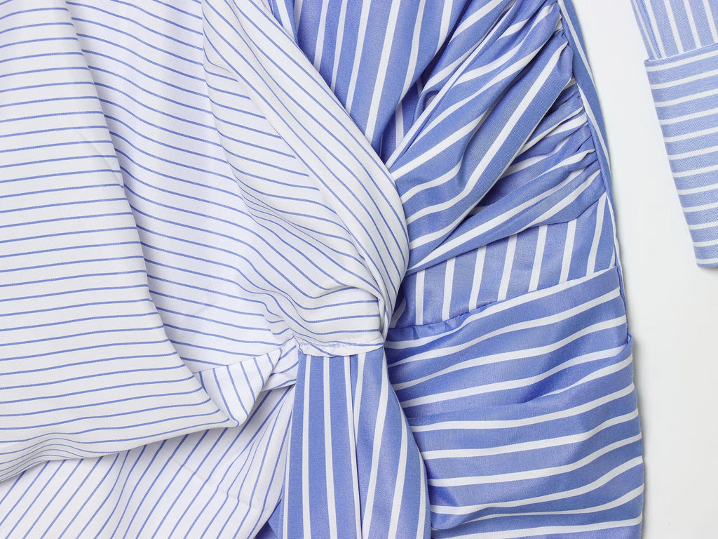 Women's knot decoration striped shirt style dress