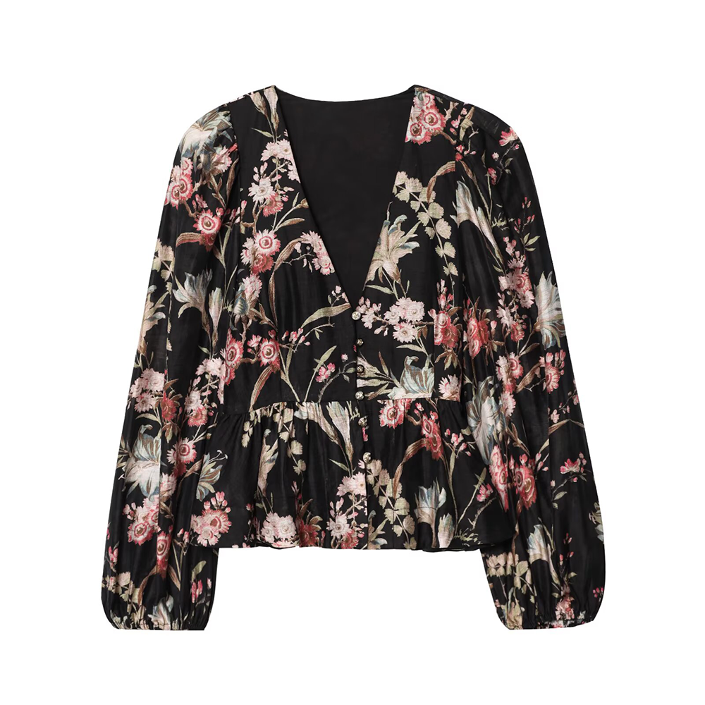 Women's skirt style hem printed top