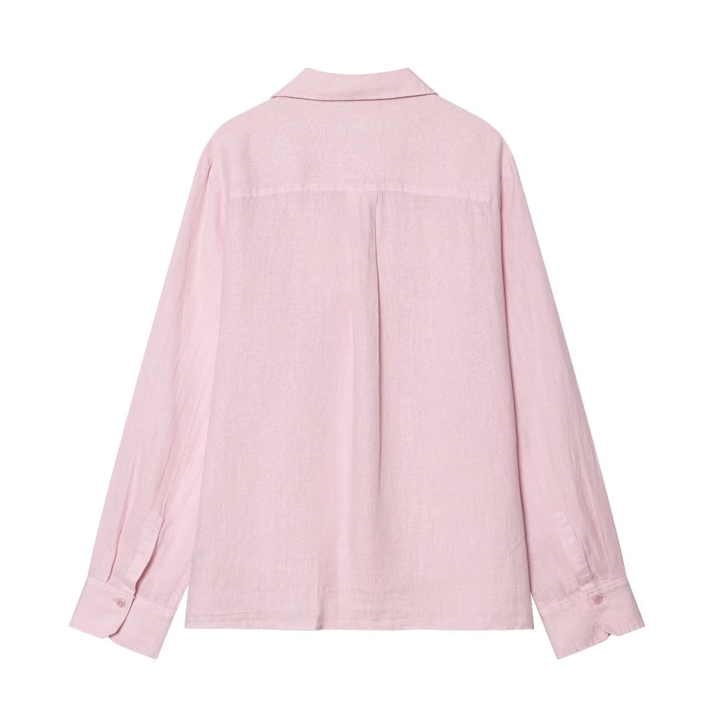 suit Women's 2 pieces pocket decoration linen blend shirt+Pants+ Shorts
