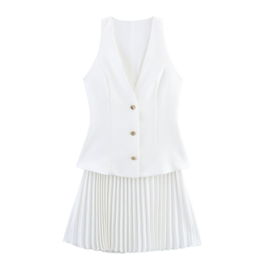Women's new fashion sleeveless patchwork vest style mini dres