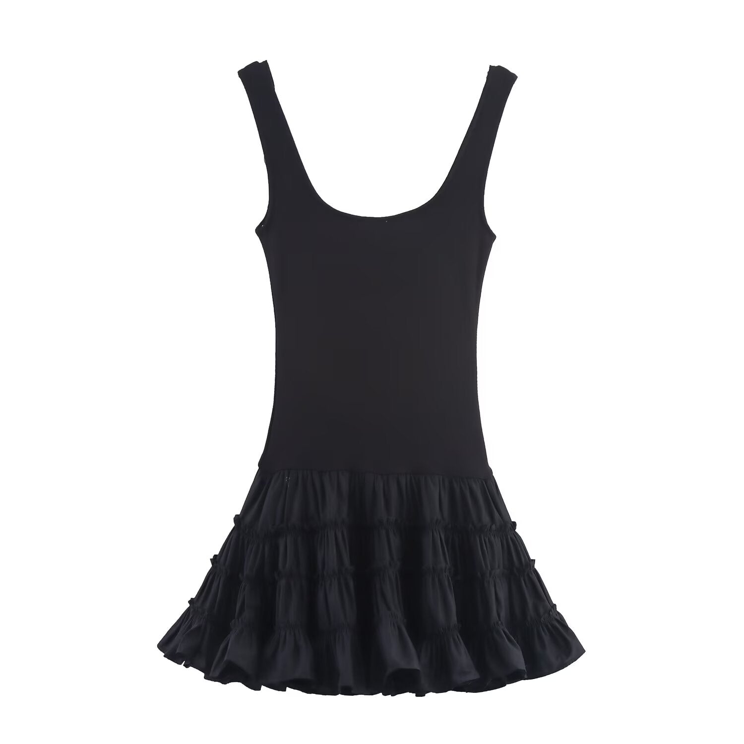 Women's New Fashion Fluffy Bottom hem Splicing Vest style Mini Dress