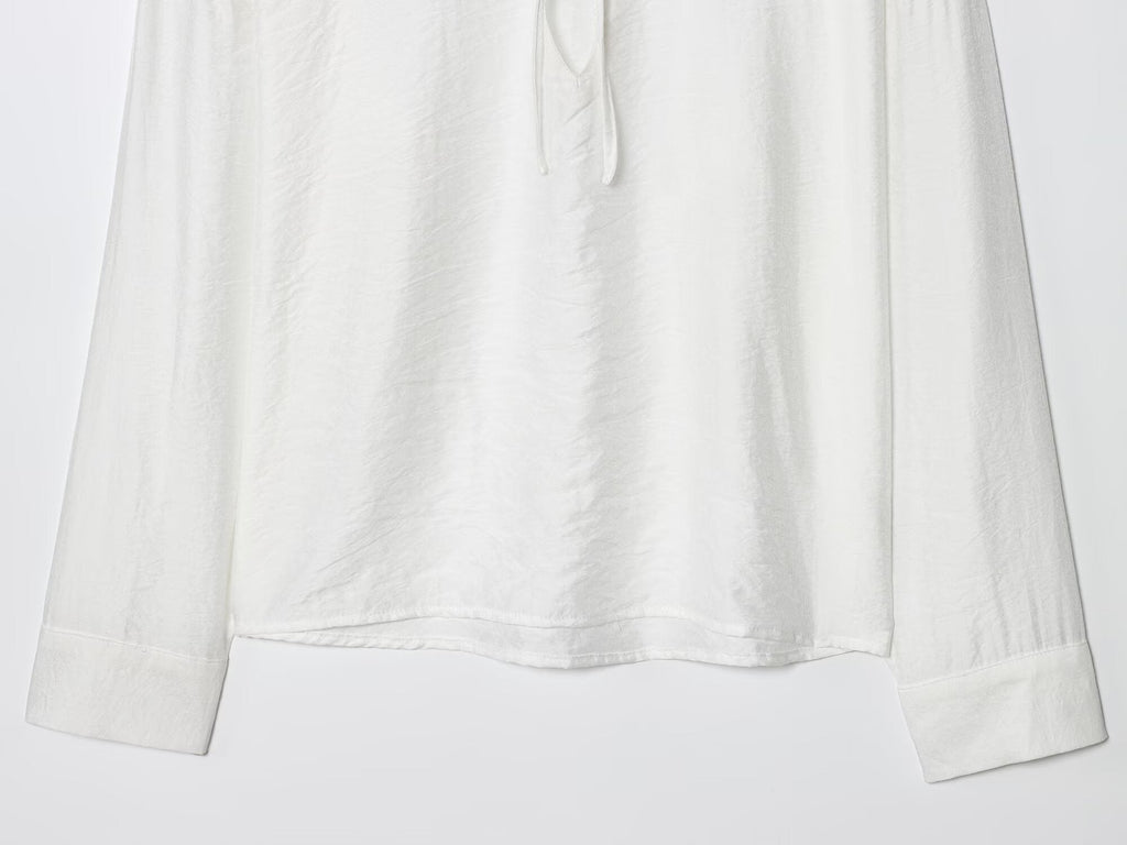 Women's 2025 new fashion linen blended white lace up shirt