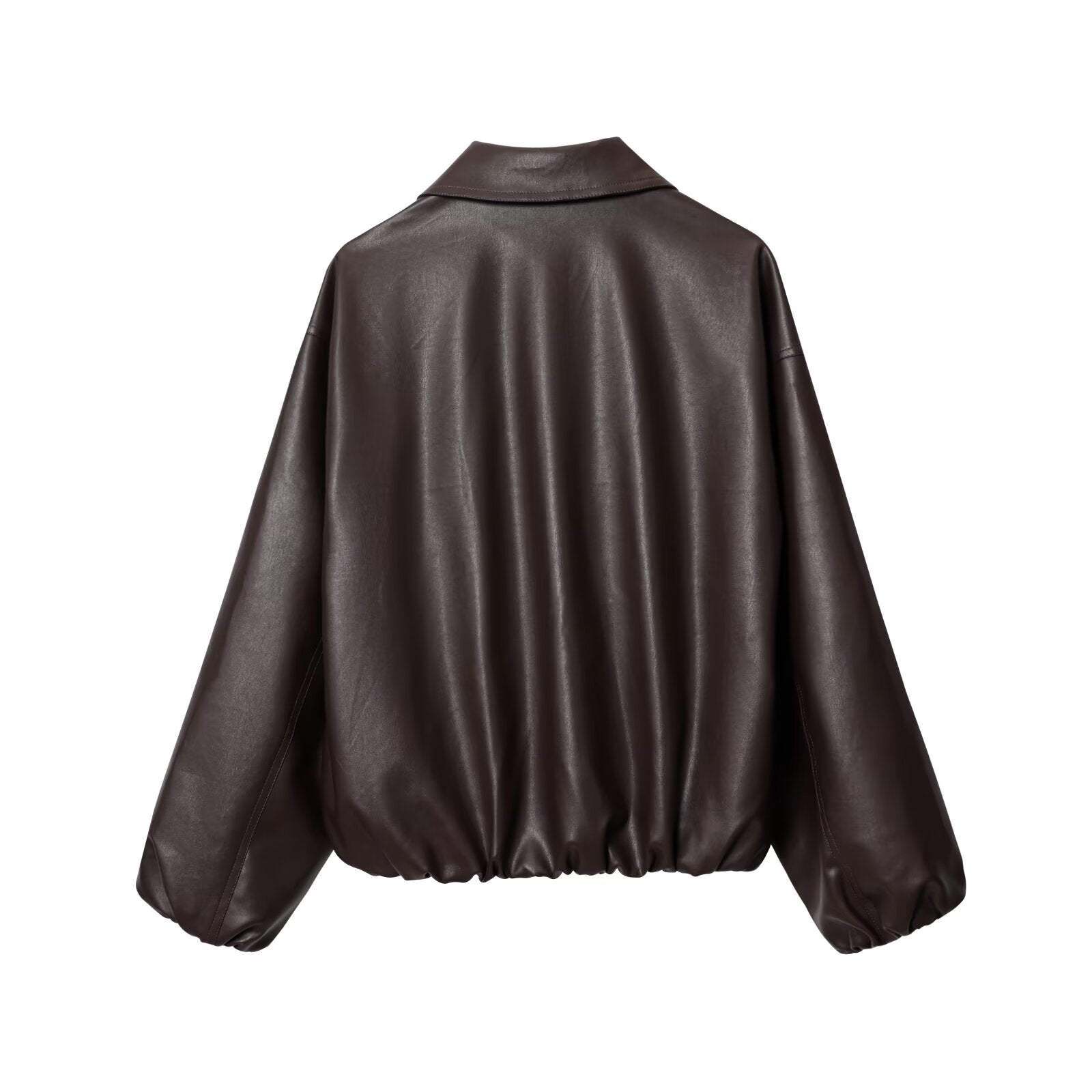 Women's new fashion loose zipper faux leather flight jacket Coat