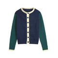 Women's new fashion O Neck long sleeved contrasting knitted Coat