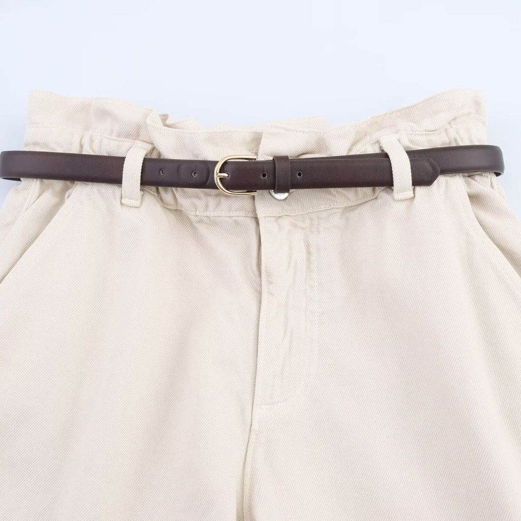 Women's new fashion with Belt paper bag style casual high waisted denim shorts