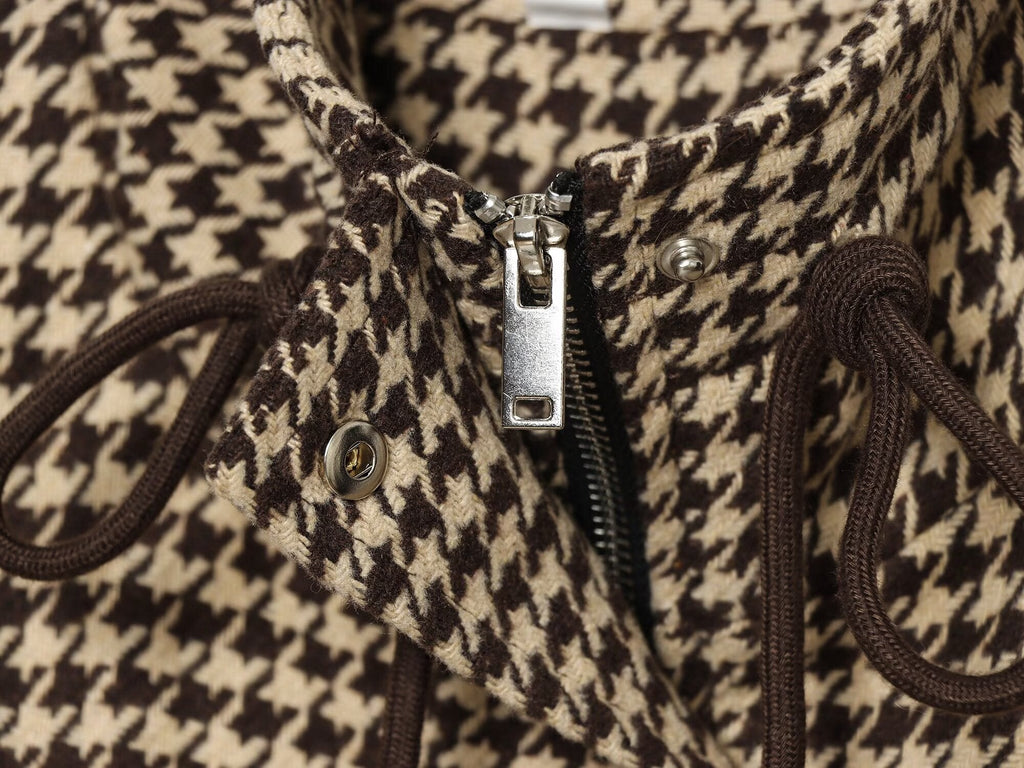 Women's with drawstring retro checkered short Coat