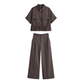 suit Women's 2 pieces short sleeved hunting shirt+Wide leg pants
