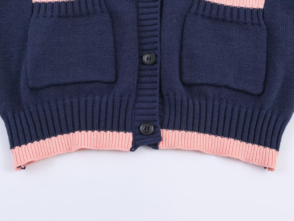Women's O Neck short spliced knitted Coat