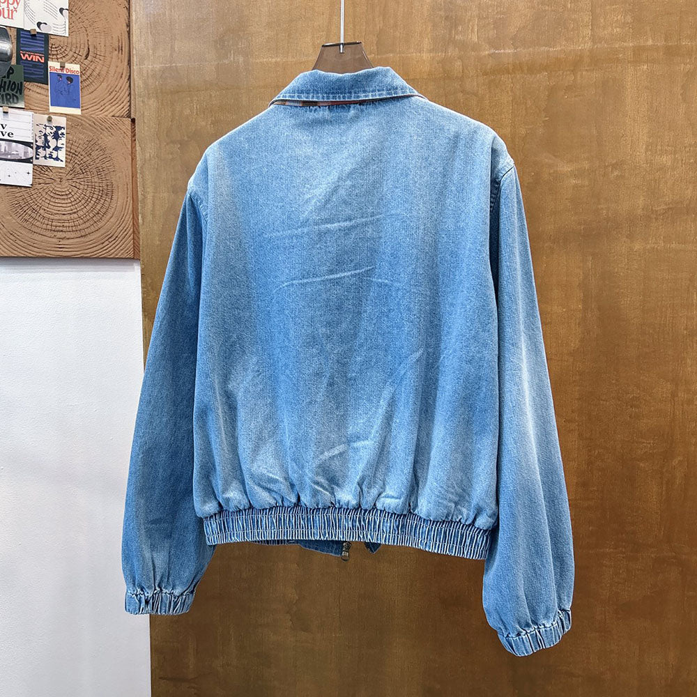Women's new retro lapel zipper coat embroidered denim coat