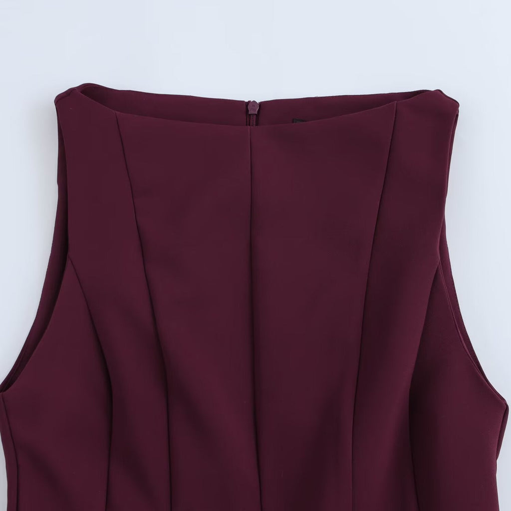 Women's new Chic Fashion slim fit versatile solid wide swing mini dress retro round neck sleeveless women's dress Mujer