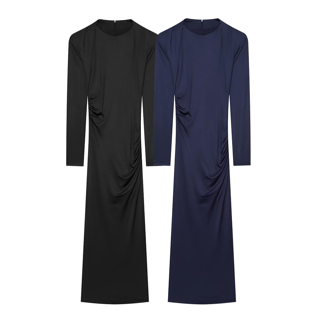 Women's with shoulder pads slim pleated MIDI dress